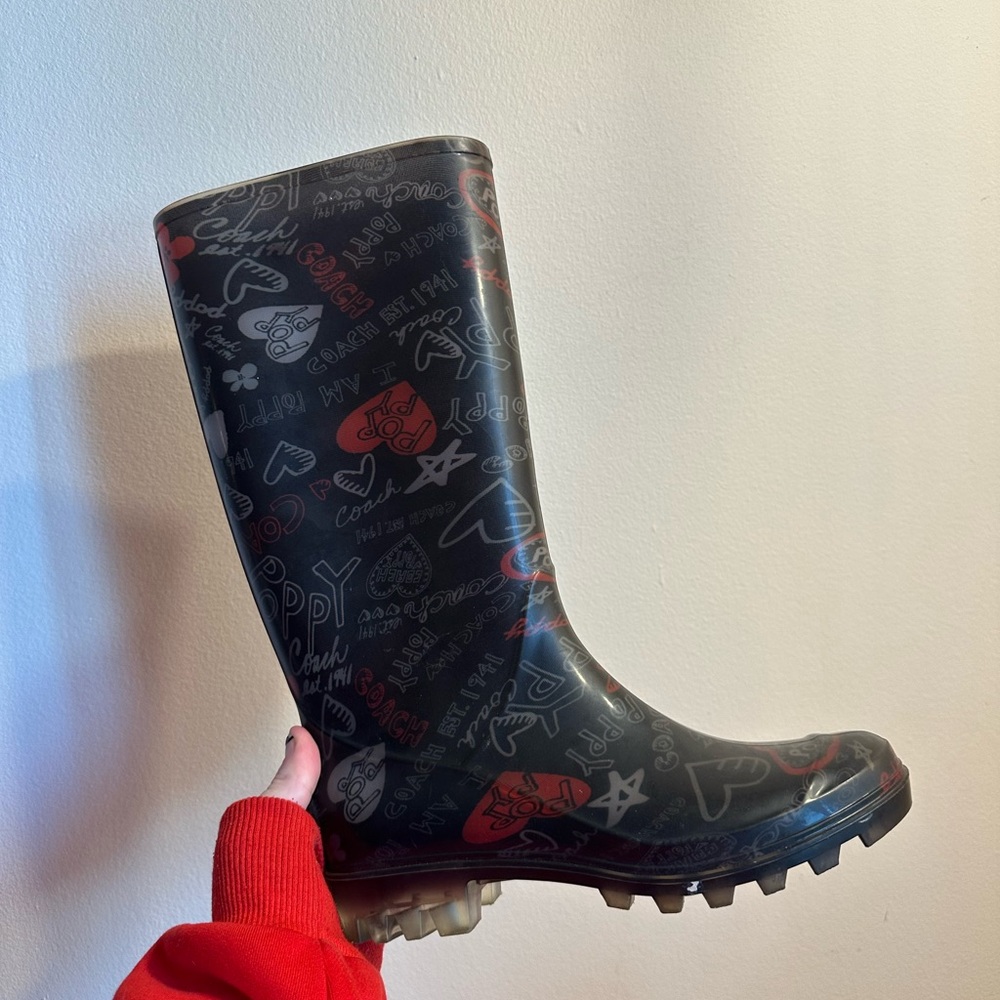 Black Graffiti Coach Poppy Rain Boots